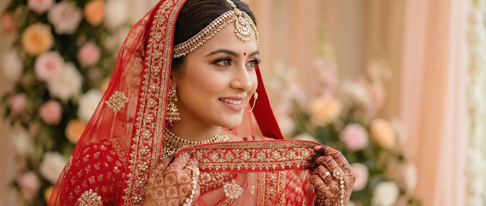 Red lehenga bridal look by Soniya Rozario