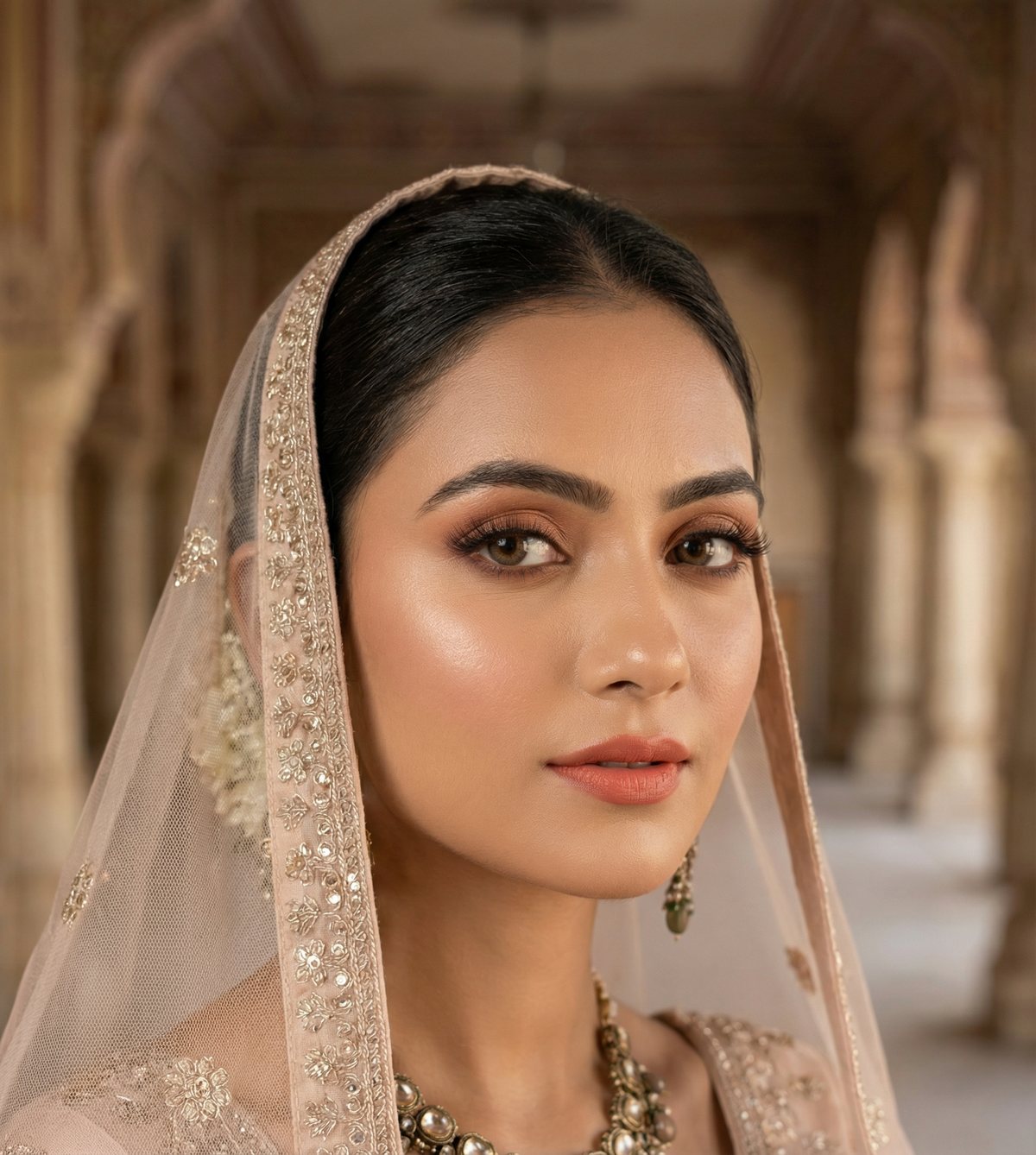 Soniya Rozario, professional makeup artist in Jaipur, with a real bride
